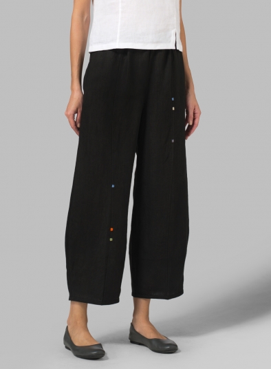 Linen Embroidered Crop Pants