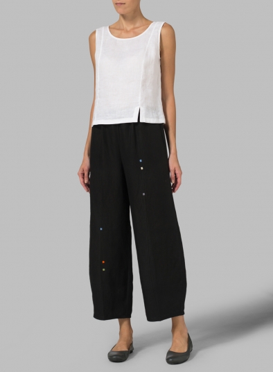 Linen Embroidered Crop Pants