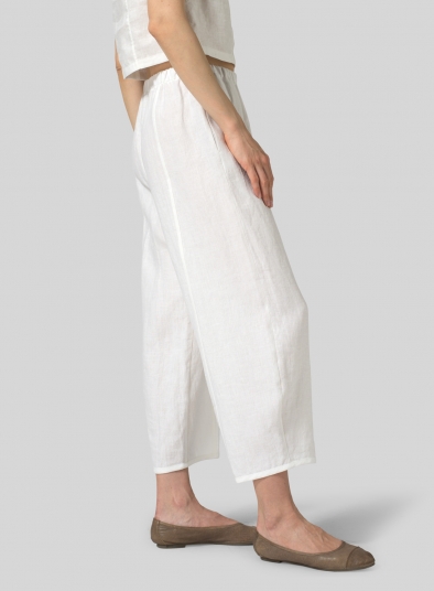 Linen Embroidered Crop Pants