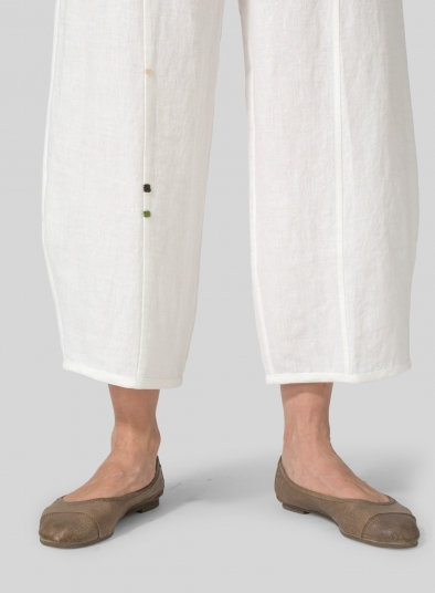 Linen Embroidered Crop Pants