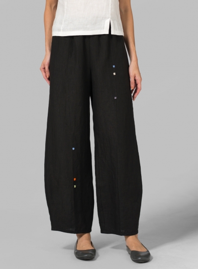 Linen Embroidered Ankle Length Pants