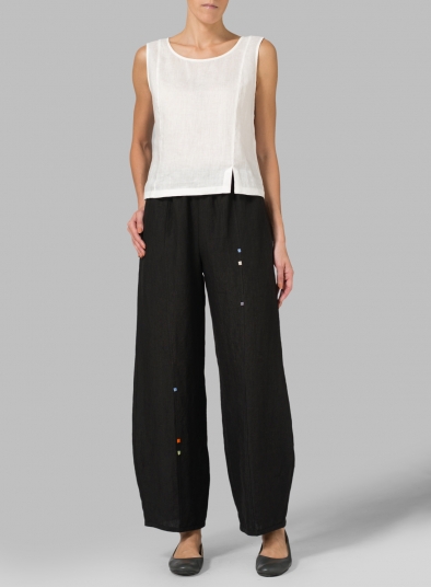 Linen Embroidered Ankle Length Pants