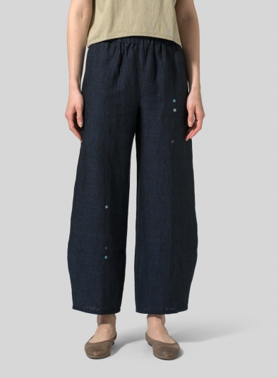 Linen Embroidered Ankle Length Pants