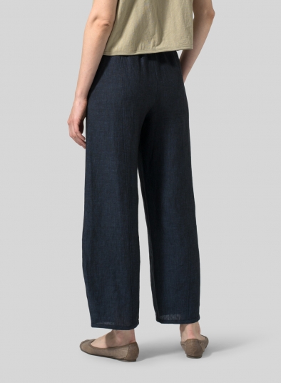 Linen Embroidered Ankle Length Pants