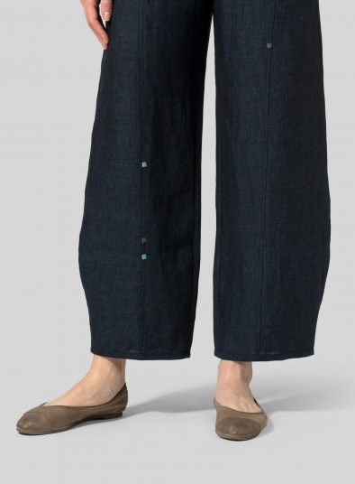 Linen Embroidered Ankle Length Pants