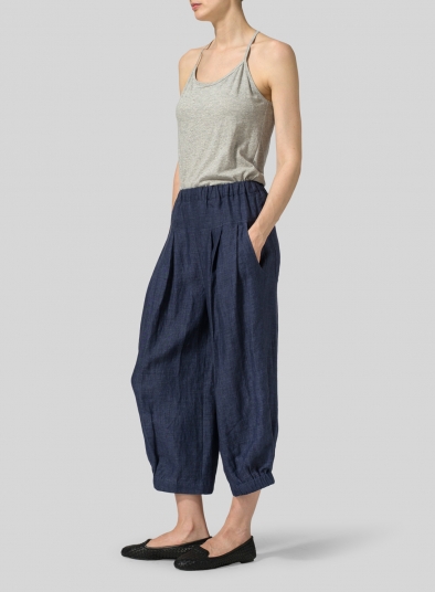 Linen Crumple Effect Harem Pants (Long)