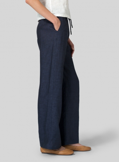 Linen Long Straight Pull-On Pants