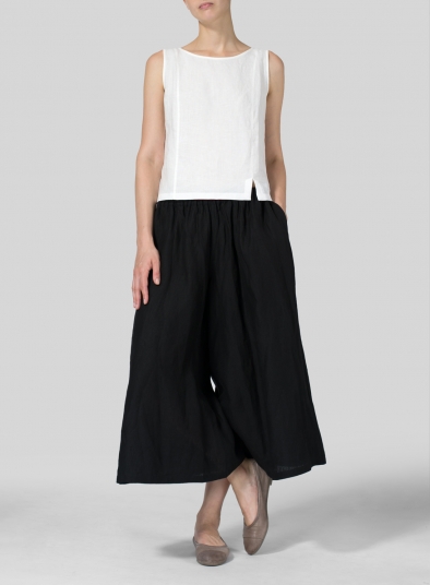 Linen Low Rise Wide Leg Pants