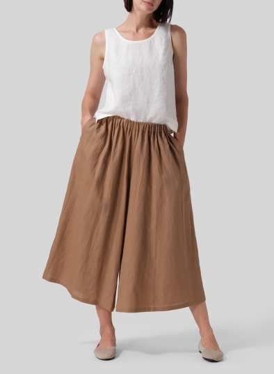 Linen Low Rise Wide Leg Pants