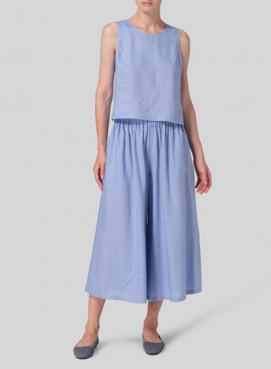 Linen Low Rise Wide Leg Pants