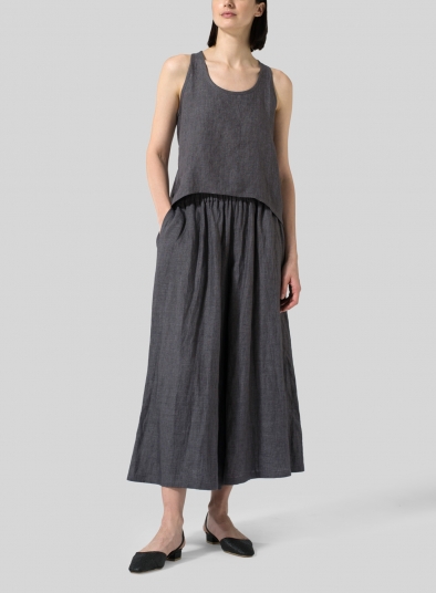 Linen Low Rise Wide Leg Long Pants