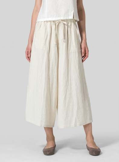 Linen Full Elastic Wide Leg Pants