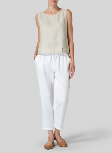 Linen Low Rise Narrow-Leg Cropped Pants