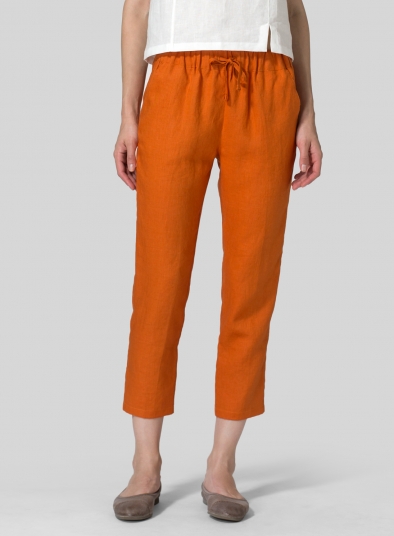 Linen Low Rise Narrow-Leg Cropped Pants