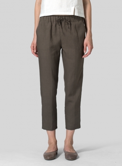 Linen Low Rise Narrow-Leg Cropped Pants