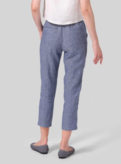 Linen Low Rise Narrow-Leg Cropped Pants