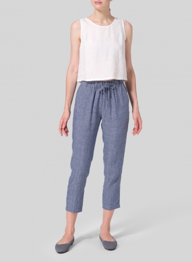 Linen Low Rise Narrow-Leg Cropped Pants