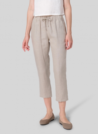 Linen Low Rise Narrow-Leg Cropped Pants