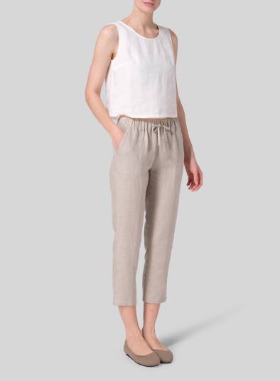 Linen Low Rise Narrow-Leg Cropped Pants