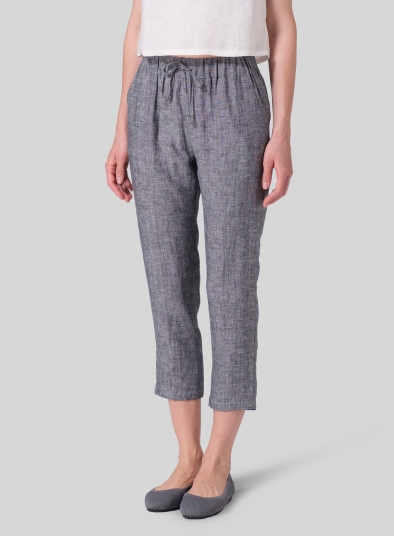 Linen Low Rise Narrow-Leg Cropped Pants