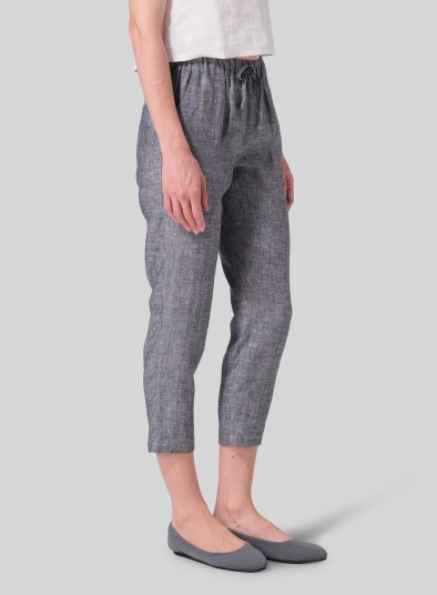 Linen Low Rise Narrow-Leg Cropped Pants