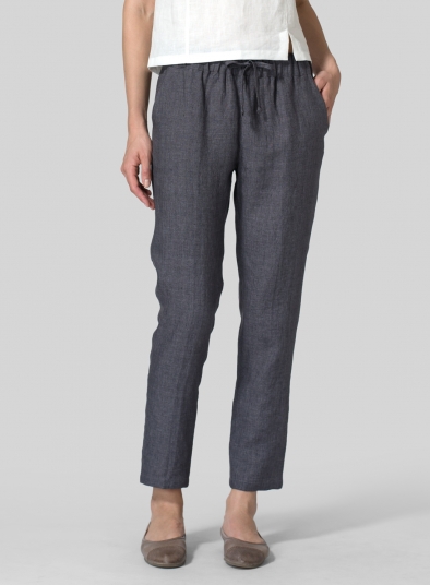 Linen Low Rise Slim Ankle Length Pants