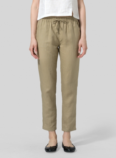 Linen Low Rise Slim Ankle Length Pants