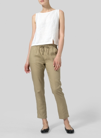 Linen Low Rise Slim Ankle Length Pants