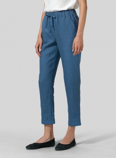 Linen Low Rise Slim Ankle Length Pants