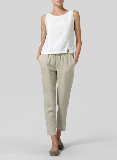 Linen Low Rise Slim Ankle Length Pants