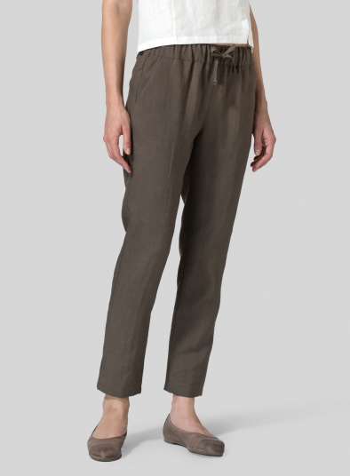 Linen Low Rise Slim Ankle Length Pants