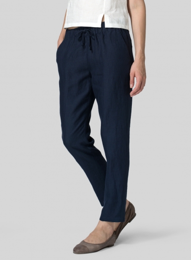 Linen Low Rise Slim Ankle Length Pants