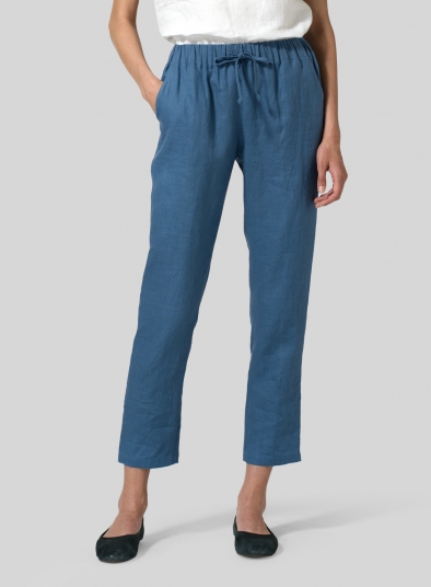 Linen Low Rise Slim Ankle Length Pants