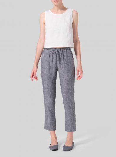 Linen Low Rise Slim Ankle Length Pants