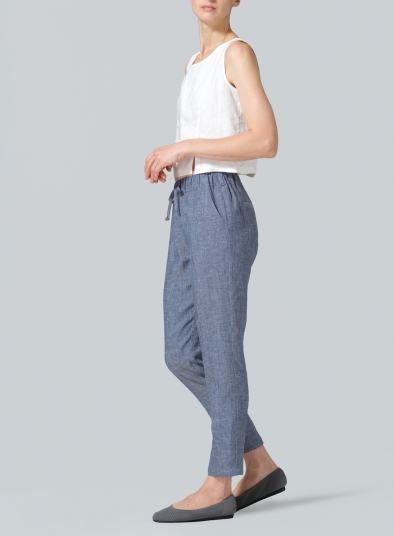 Linen Low Rise Slim Ankle Length Pants