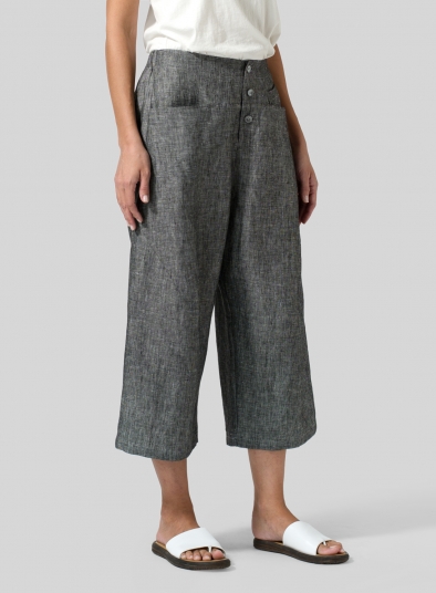 Linen Wide Leg Crop Pants