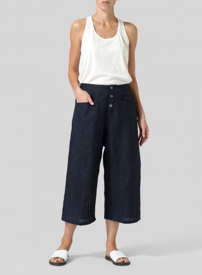 Linen Wide Leg Crop Pants