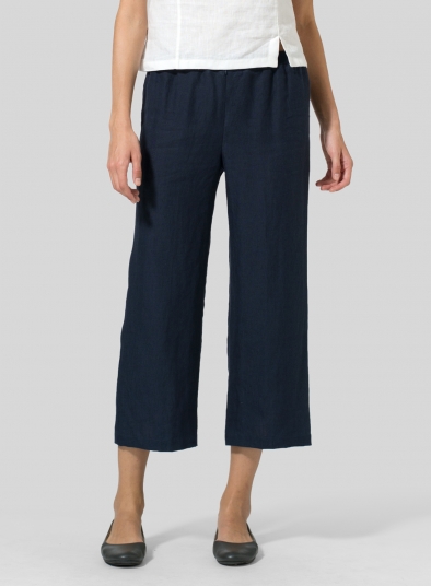 Linen Straight Leg Cropped Pants