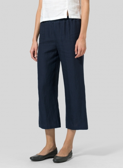 Linen Straight Leg Cropped Pants