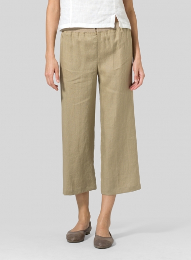 Linen Straight Leg Cropped Pants