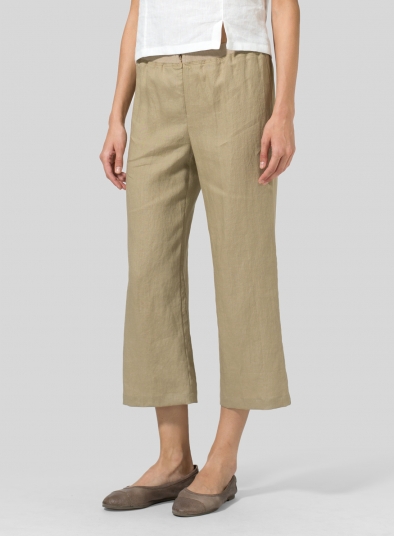 Linen Straight Leg Cropped Pants