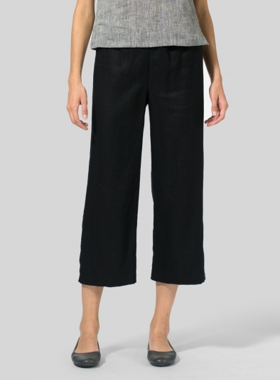 Linen Straight Leg Cropped Pants