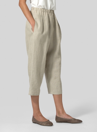 Linen High Waisted Full Elastic Pants - Plus Size