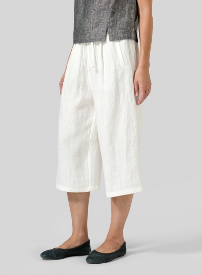 Linen Straight Elastic Cropped Pants