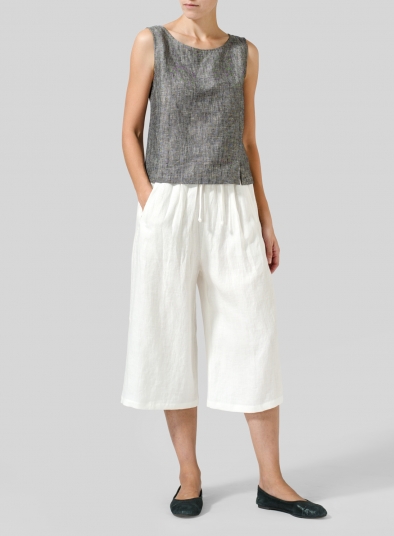 Linen Straight Elastic Cropped Pants