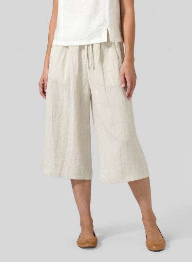 Linen Straight Elastic Cropped Pants