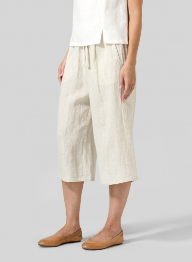 Linen Straight Elastic Cropped Pants