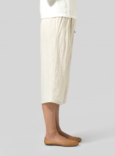 Linen Straight Elastic Cropped Pants