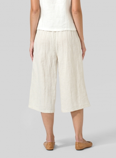 Linen Straight Elastic Cropped Pants