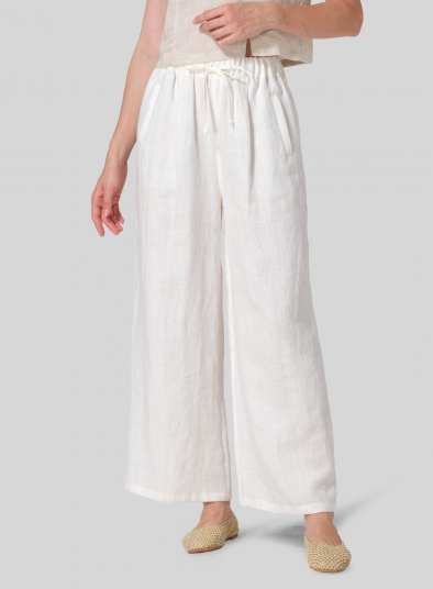 Linen Straight Elastic Long Pants